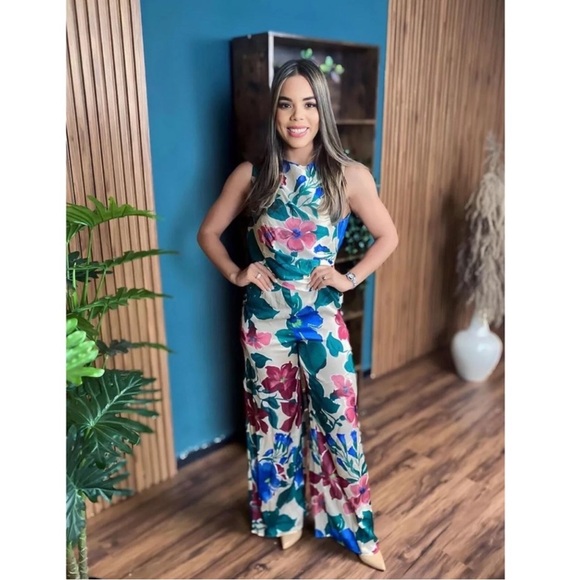 Zara floral flower print satin effect sleeveless jumpsuit Sz XS/M NWT tropical - Picture 7 of 8